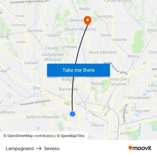 Lampugnano to Seveso map