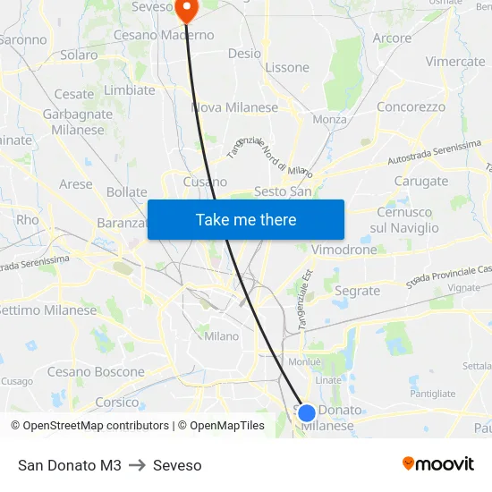 San Donato M3 to Seveso map