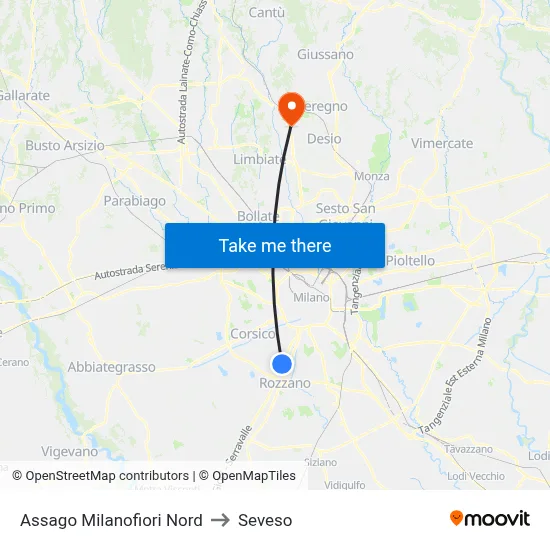 Assago Milanofiori Nord to Seveso map