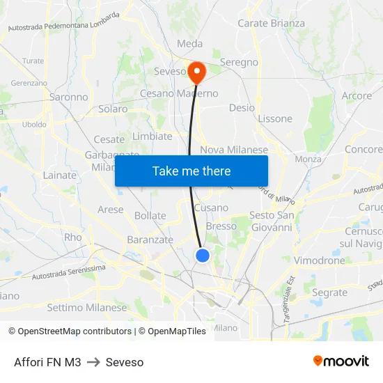 Affori FN M3 to Seveso map