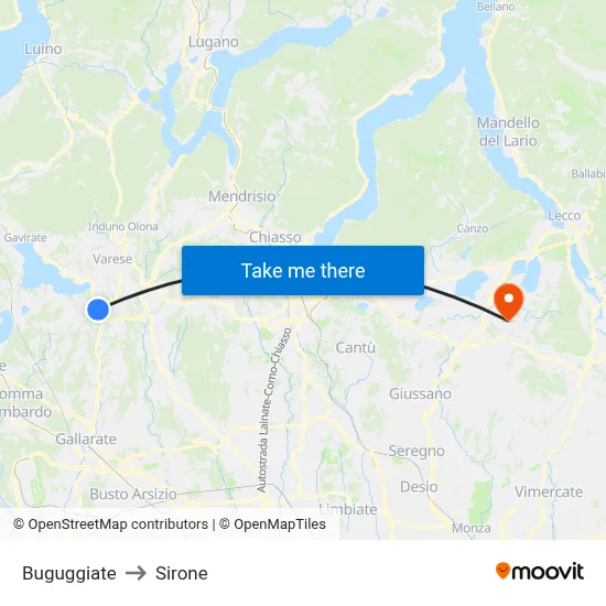 Buguggiate to Sirone map