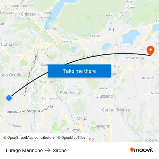 Lurago Marinone to Sirone map
