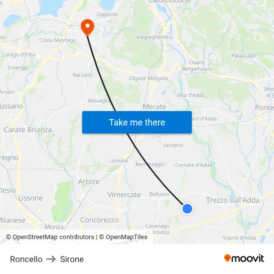 Roncello to Sirone map