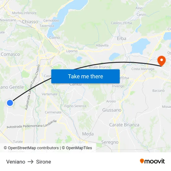 Veniano to Sirone map