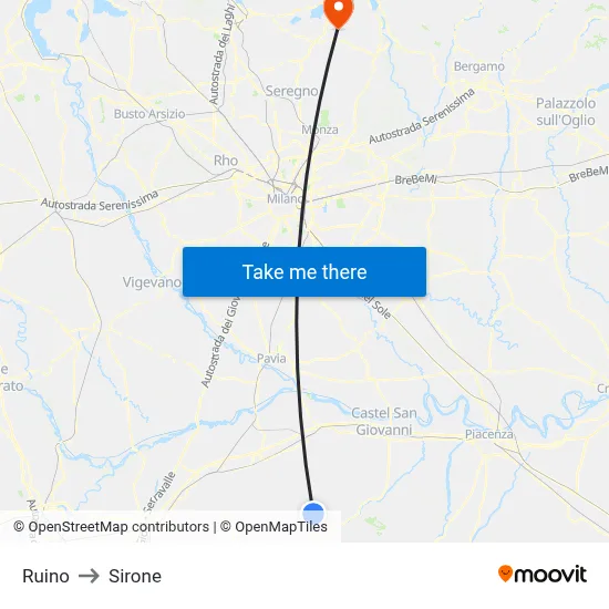 Ruino to Sirone map