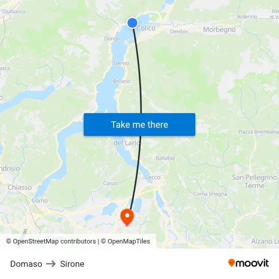 Domaso to Sirone map