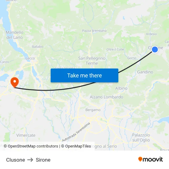 Clusone to Sirone map
