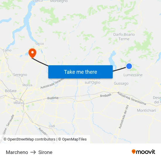 Marcheno to Sirone map