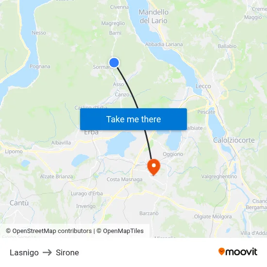 Lasnigo to Sirone map