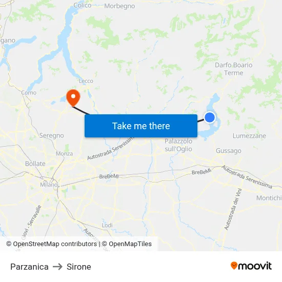 Parzanica to Sirone map