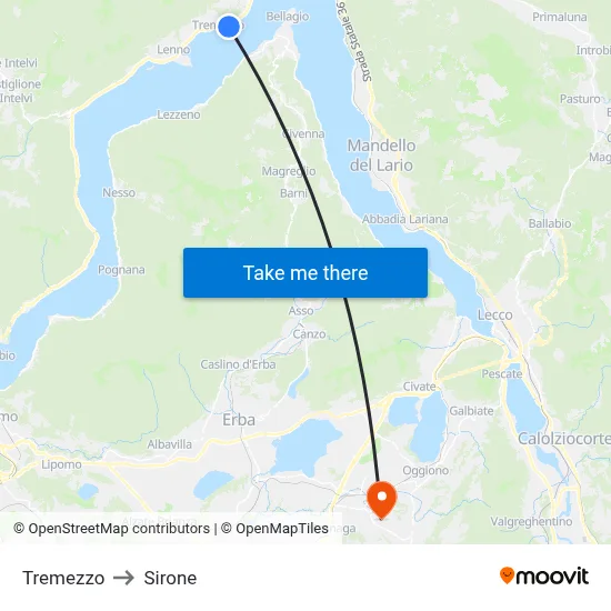 Tremezzo to Sirone map