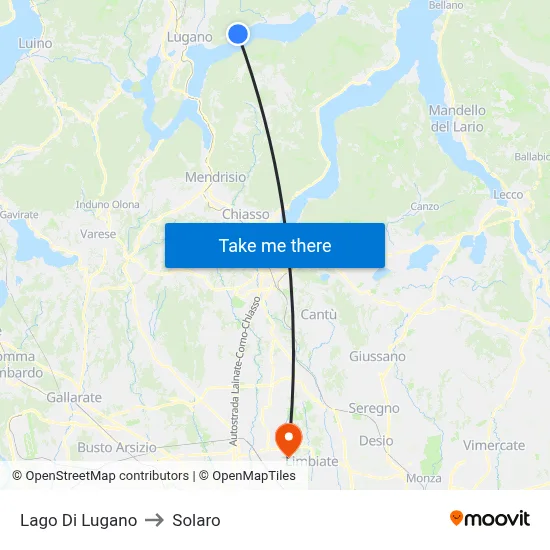 Lake of Lugano to Solaro map