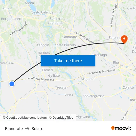 Biandrate to Solaro map