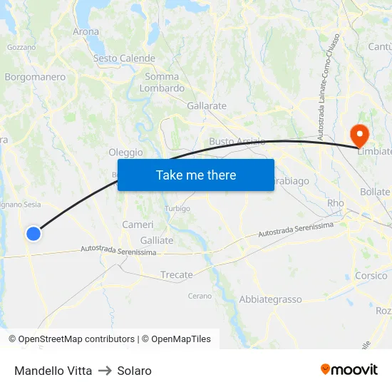 Mandello Vitta to Solaro map