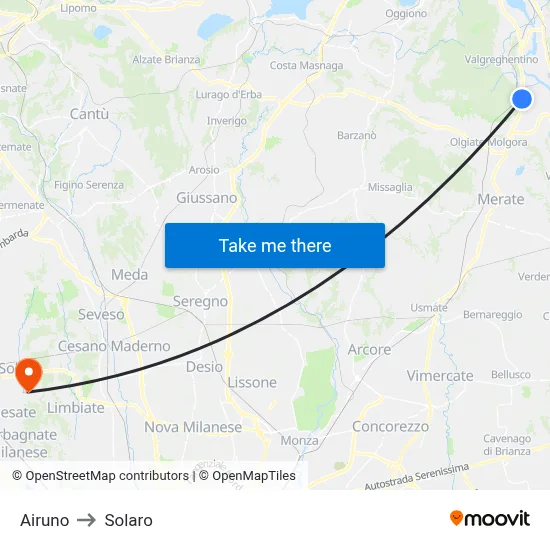 Airuno to Solaro map