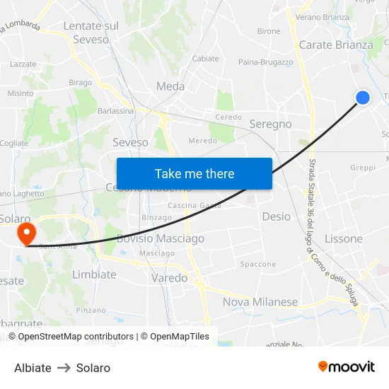 Albiate to Solaro map