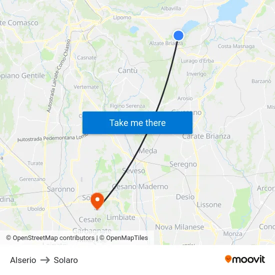 Alserio to Solaro map