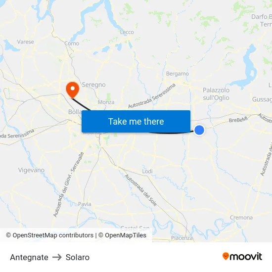 Antegnate to Solaro map