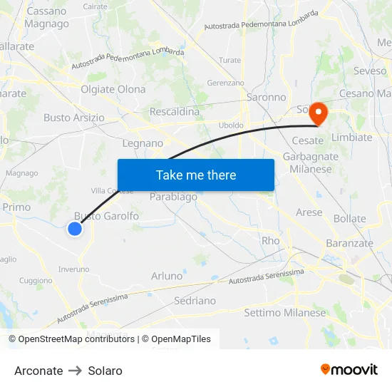 Arconate to Solaro map
