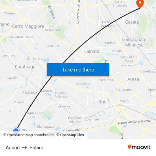 Arluno to Solaro map
