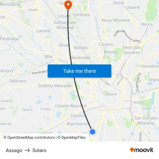 Assago to Solaro map