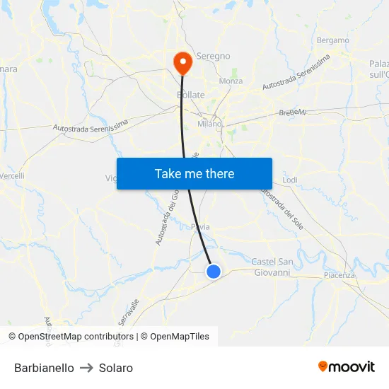 Barbianello to Solaro map
