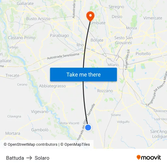 Battuda to Solaro map