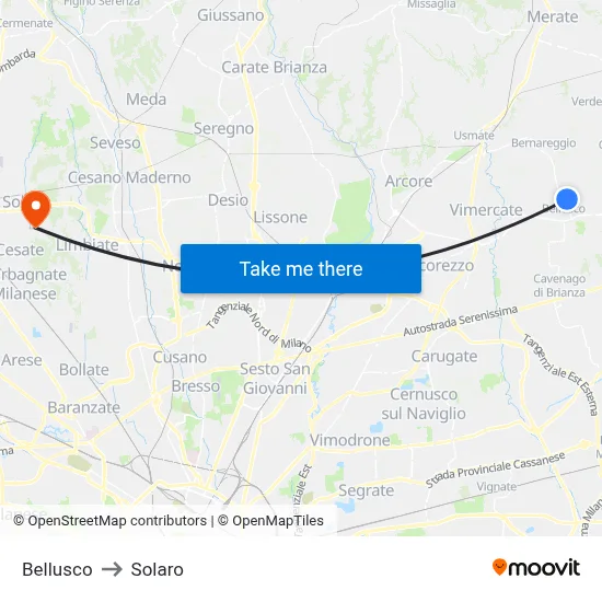 Bellusco to Solaro map