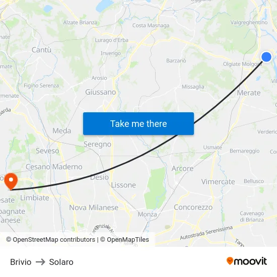 Brivio to Solaro map