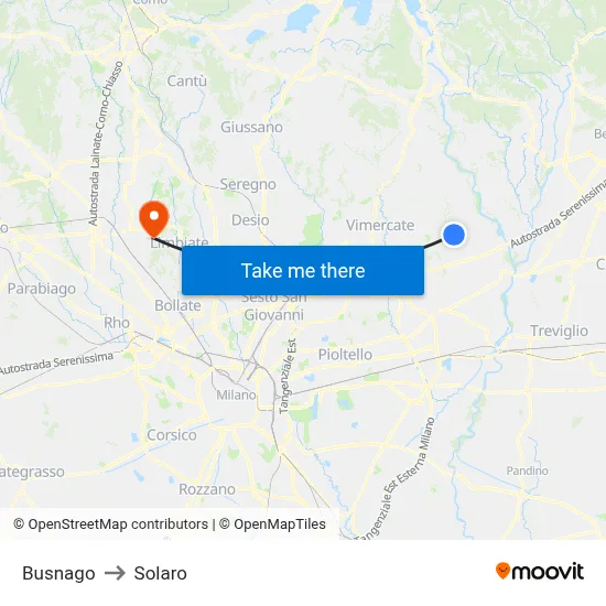 Busnago to Solaro map