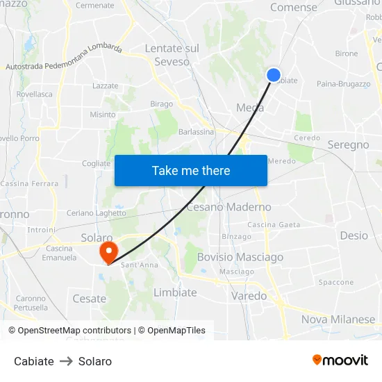 Cabiate to Solaro map