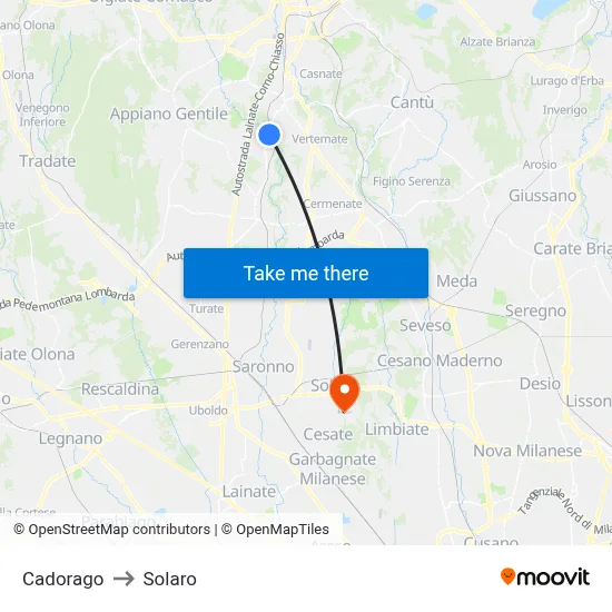 Cadorago to Solaro map