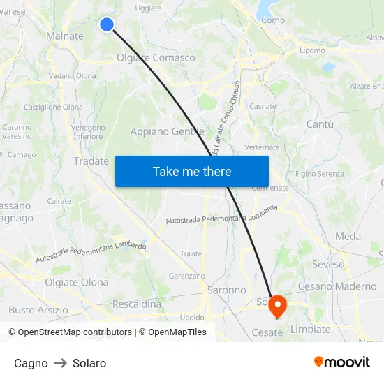 Cagno to Solaro map