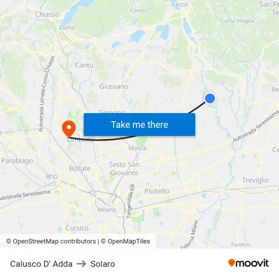 Calusco d'Adda to Solaro map