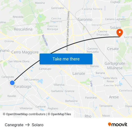 Canegrate to Solaro map