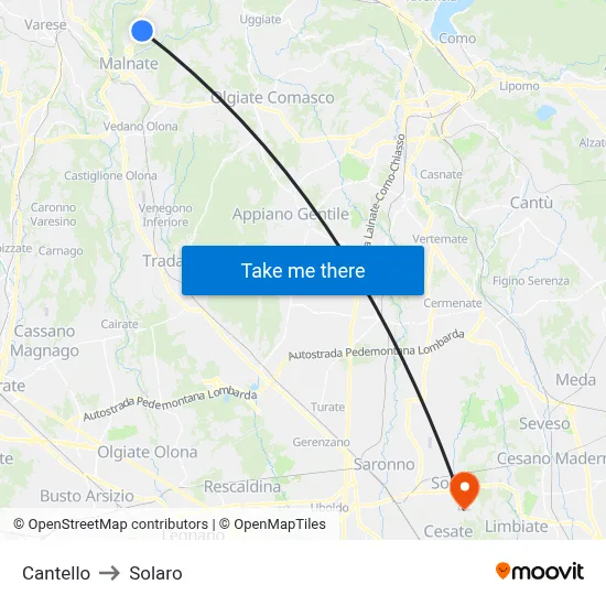 Cantello to Solaro map