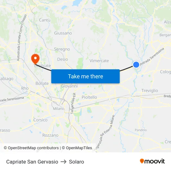 Capriate San Gervasio to Solaro map