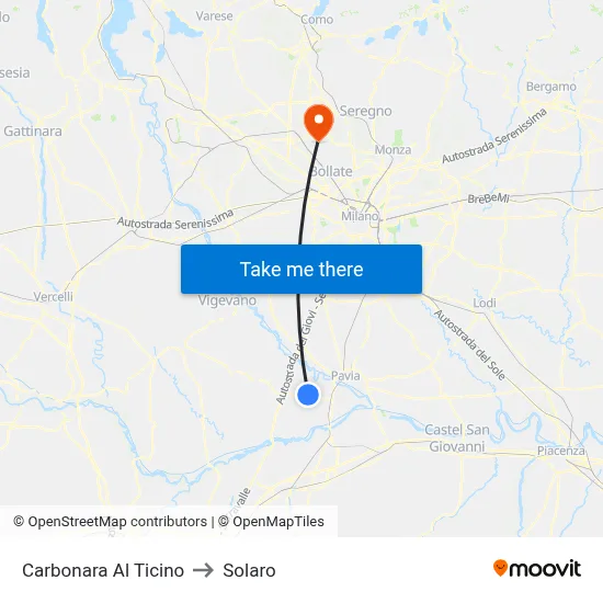 Carbonara Al Ticino to Solaro map