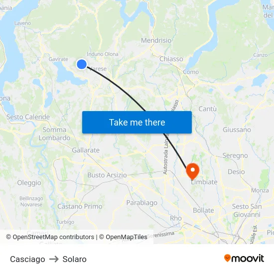 Casciago to Solaro map
