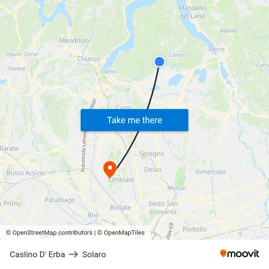 Caslino d'Erba to Solaro map