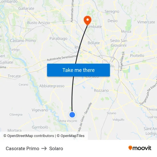 Casorate Primo to Solaro map