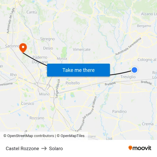 Castel Rozzone to Solaro map