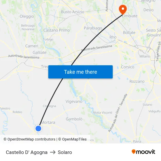 Castello D' Agogna to Solaro map