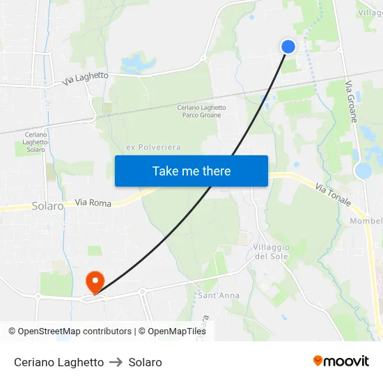 Ceriano Laghetto to Solaro map