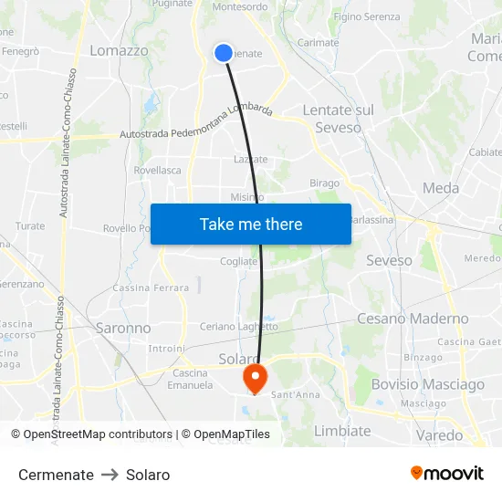 Cermenate to Solaro map