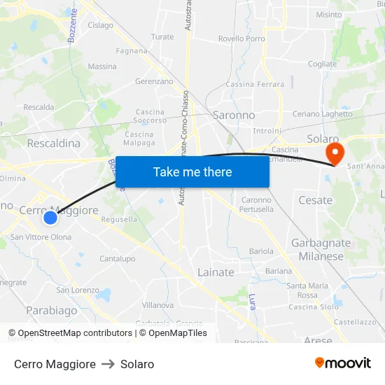 Cerro Maggiore to Solaro map