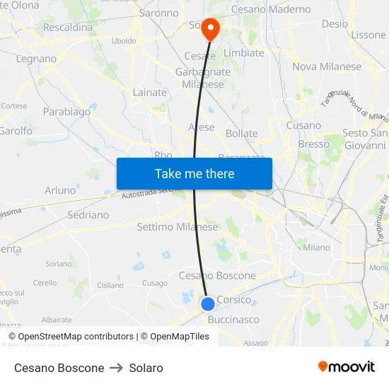 Cesano Boscone to Solaro map