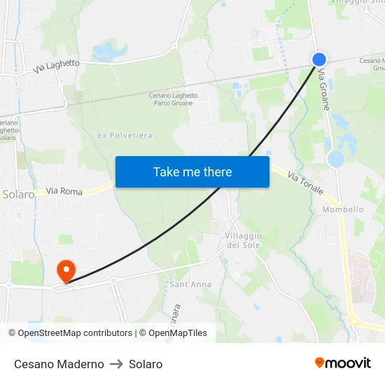 Cesano Maderno to Solaro map