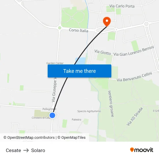 Cesate to Solaro map