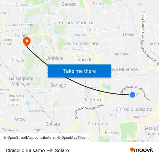 Cinisello Balsamo to Solaro map